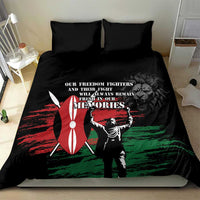 Black bedding set with hero silhouette print, red green stripes, and “memories” text