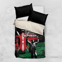 Black duvet with red and green patriotic hero graphic, paired with two black pillow shams