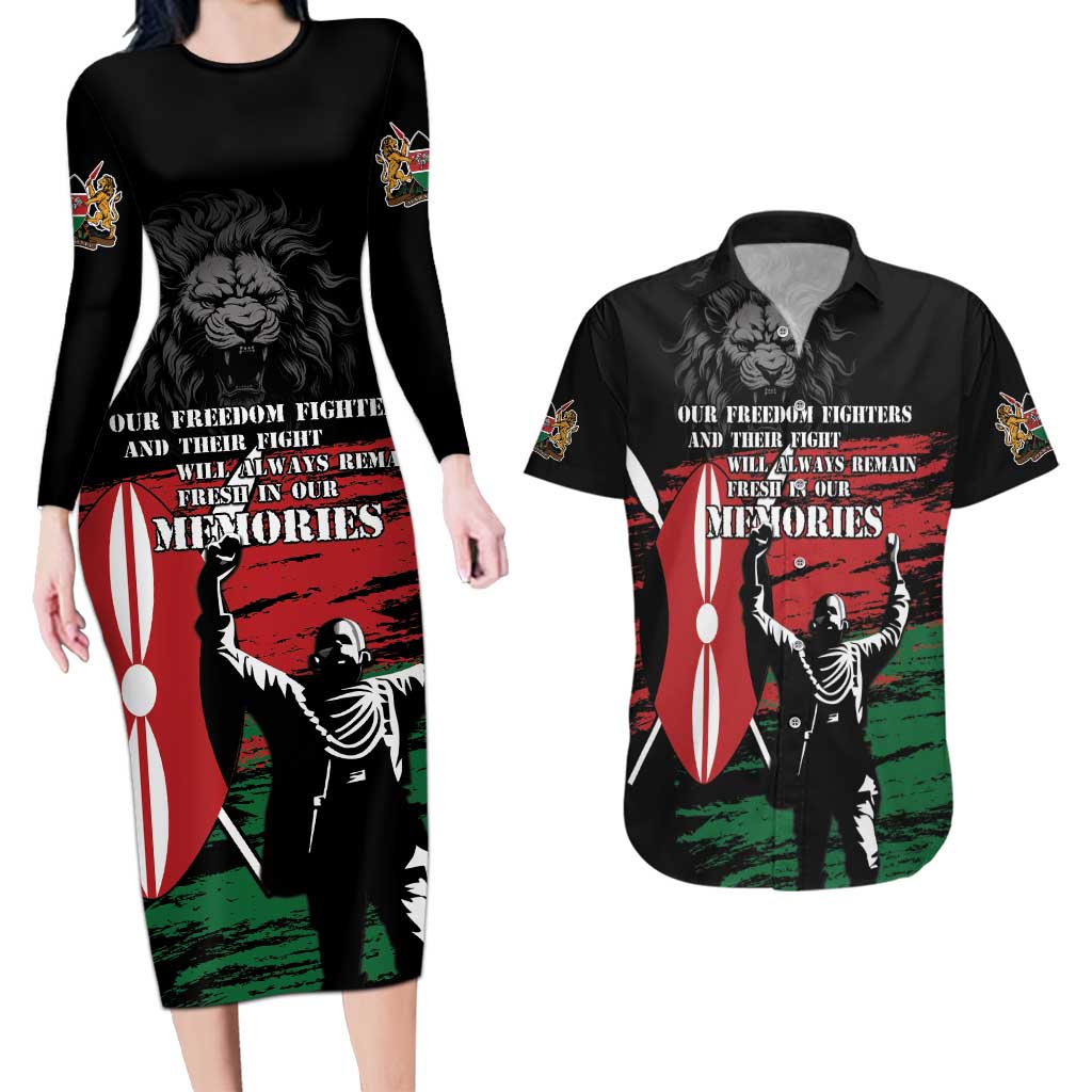 Happy Kenya Mashujaa Day Couples Matching Long Sleeve Bodycon Dress and Hawaiian Shirt Honour Our Heroes, Heroines