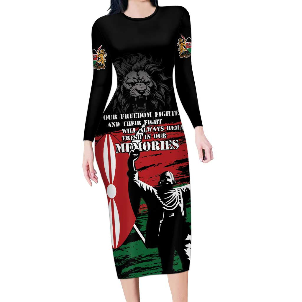 Happy Kenya Mashujaa Day Long Sleeve Bodycon Dress Honour Our Heroes, Heroines