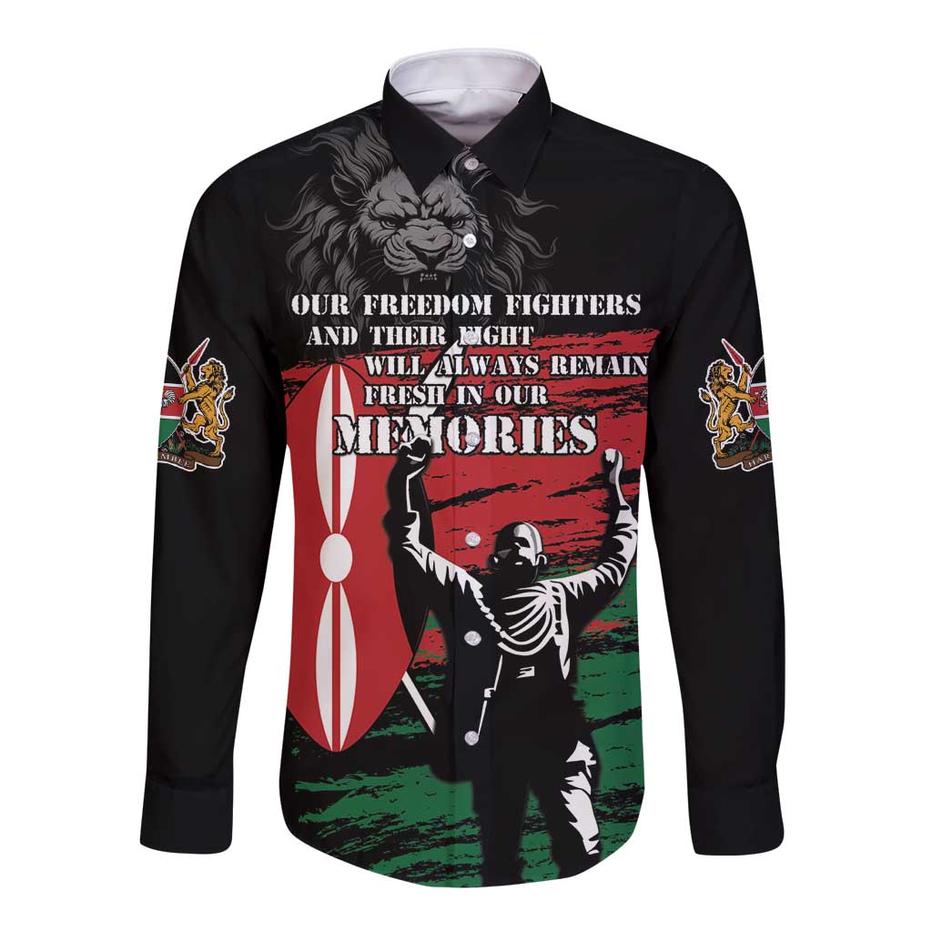 Black long-sleeve button shirt with bold front graphic and lion portrait