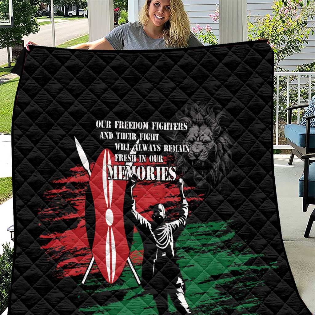 Black quilt blanket with quilted texture and patriotic hero graphic with text