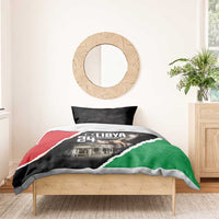 Black bedding set with Libya 21st Independence Day print, eagle image, and red-green diagonal flag.