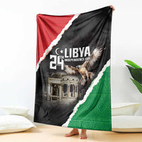 Libya independence day blanket featuring a flag-style graphic with eagle and monument