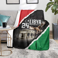 Libya independence day blanket on a floor, black red green flag graphic with emblem