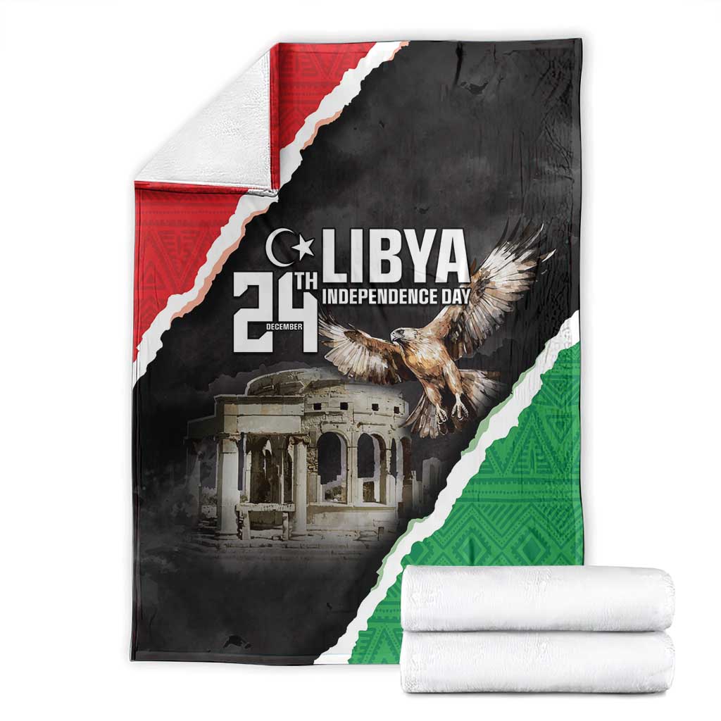 Libya independence day blanket folded, black red green patriotic eagle graphic