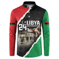 Long-sleeve button sweatshirt, Libyan flag print with LIBYA Independence Day text