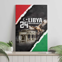 Libya independence day canvas wall art, red-black-green map with eagle over building