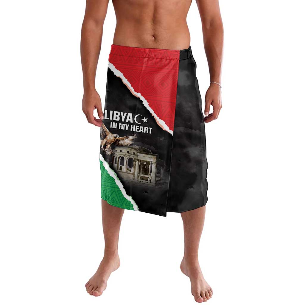Black lavalava-style skirt with red, green, and white graphic panel front