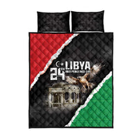 Libya independence quilt bed set, black with red/white/green panel and 2 quilt pillows