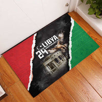 Libya independence day rubber doormat, eagle over black with red left and green right patterned border