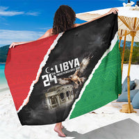 Black Libyan tricolor sarong with Independence Day graphic and map, fringeless fabric wrap