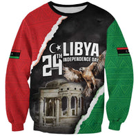 Unisex black sweatshirt with Libya flag print, LIBYA independence day text, eagle and landmark