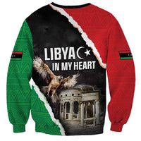 Unisex black sweatshirt with Libya flag print, LIBYA in my heart text, eagle and landmark
