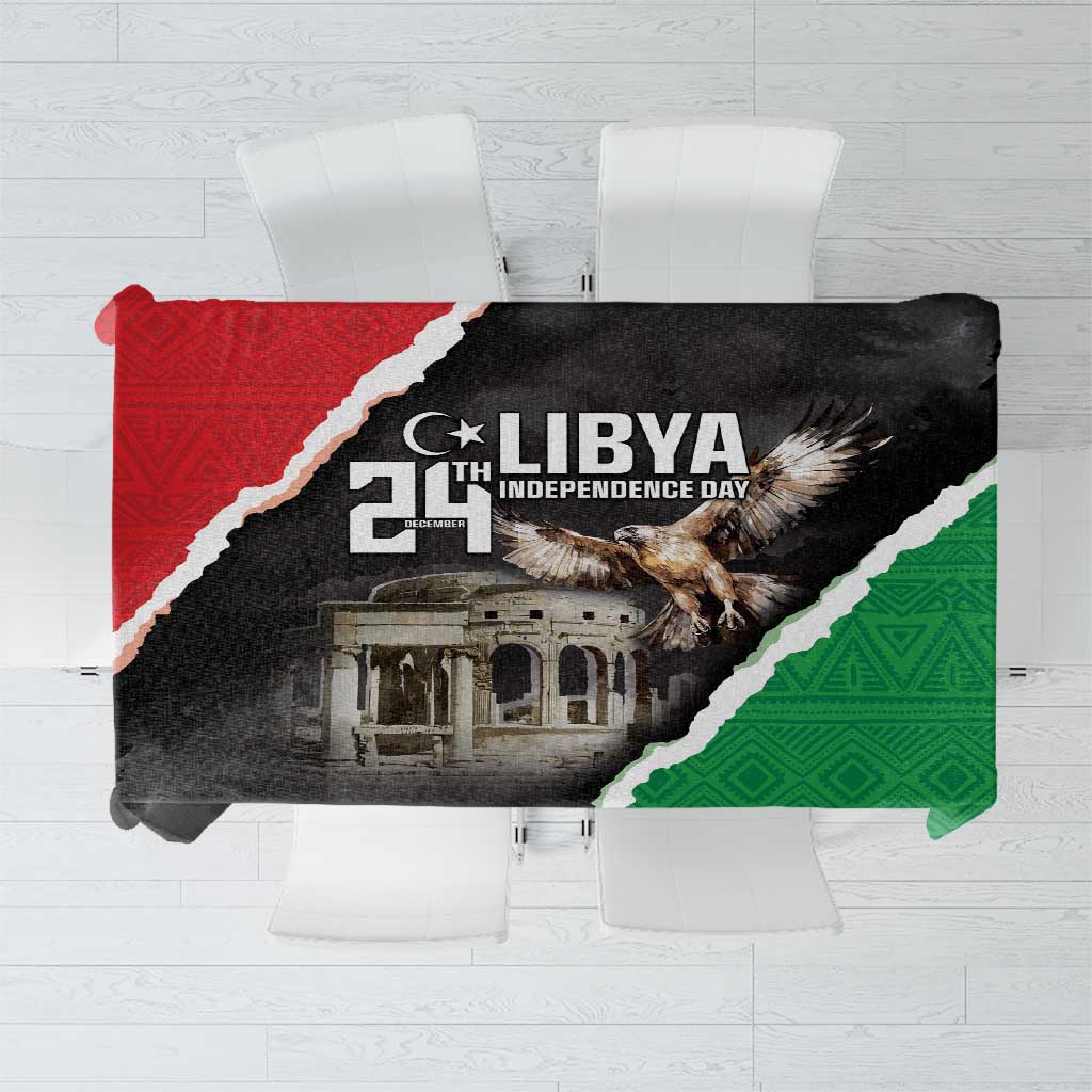 Libya independence day tablecloth, black base with green and red diagonal panel