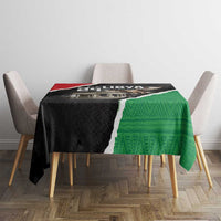 Libya independence day tablecloth over square table, black top with green side panel