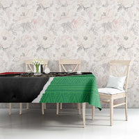 Libya independence day tablecloth on long table, black and green panels with white border