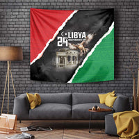 Libya Independence Day tapestry wall hanging in red, green, and black with “LIBYA” and “21st”
