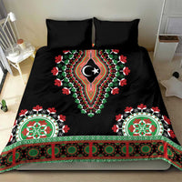 Black duvet bedding set with dashiki-style lion medallion and green/red patterned band