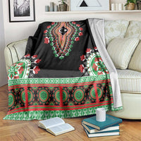 Black dashiki-style blanket with central crescent-star medallion and green-red border