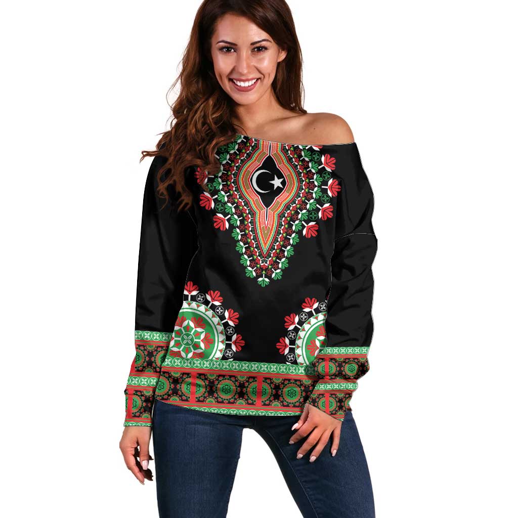 Libya Barbary Lion Off Shoulder Sweater Dashiki Simple Style LT05 - Wonder Print Shop