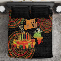 Black Kwanzaa bedding set with bold tribal medallion and “Happy Kwanzaa” graphic