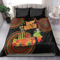 Black Kwanzaa duvet and matching pillows with “Happy Kwanzaa” center graphic