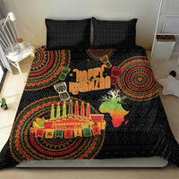 Black Kwanzaa duvet with candles, map silhouette, and “Happy Kwanzaa” design