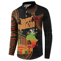 Black button-front long-sleeve sweatshirt with Happy Kwanzaa text and candle artwork