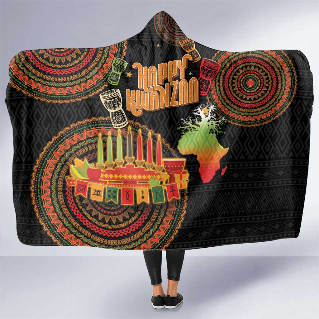 Kwanzaa Kinara Candles Hooded Blanket African Tribal Pattern