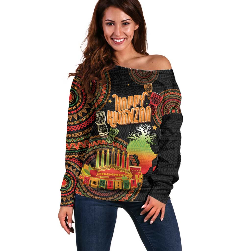 Kwanzaa Kinara Candles Off Shoulder Sweater African Tribal Pattern LT05 - Wonder Print Shop