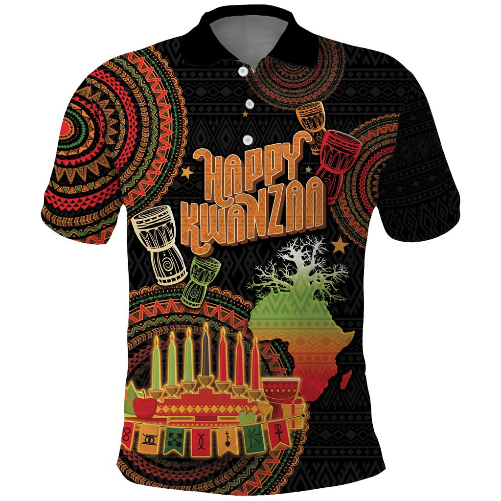 Kwanzaa Kinara Candles Polo Shirt African Tribal Pattern