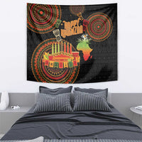 Black tapestry featuring Happy Kwanzaa text, a menorah with candles, and Africa silhouette