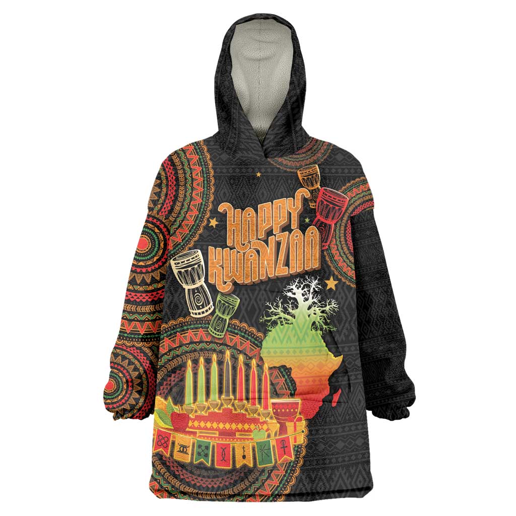 Kwanzaa Kinara Candles Wearable Blanket Hoodie African Tribal Pattern