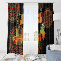 Black Kwanzaa window curtain set with colorful circular tribal designs and candles