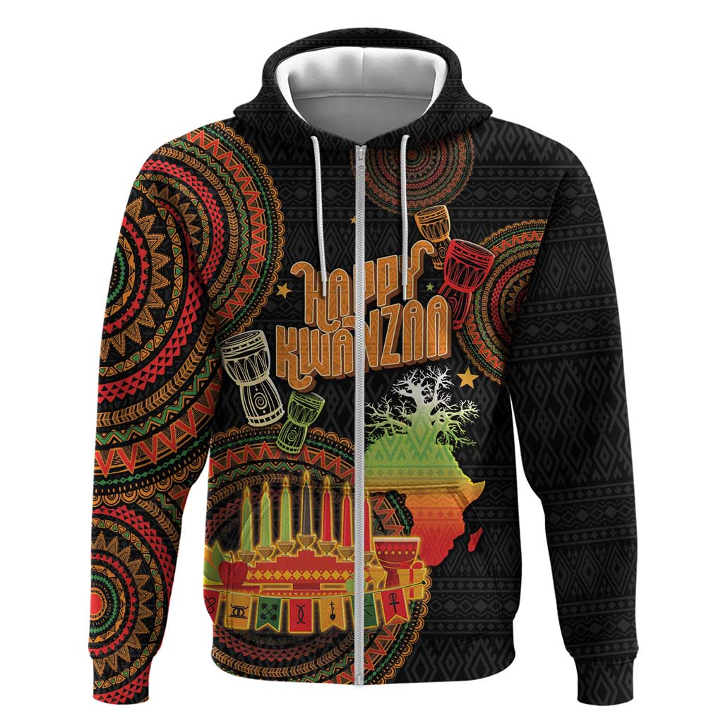 Kwanzaa Kinara Candles Zip Hoodie African Tribal Pattern LT05 - Wonder Print Shop