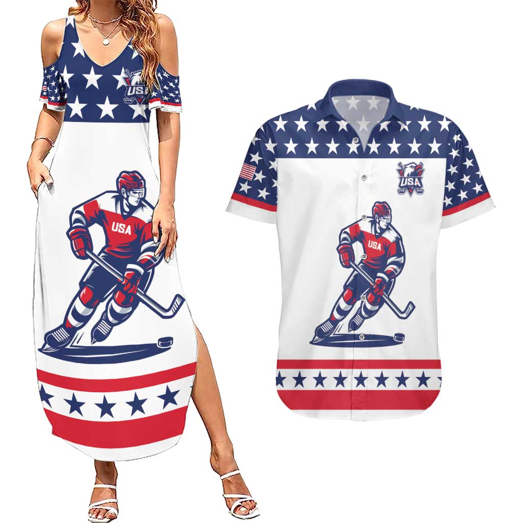 Custom United States Hockey Couples Matching Summer Maxi Dress and Hawaiian Shirt Go Champions USA