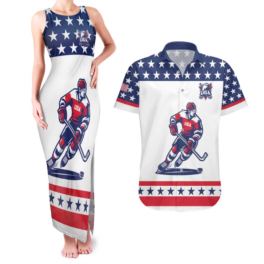 Custom United States Hockey Couples Matching Tank Maxi Dress and Hawaiian Shirt Go Champions USA