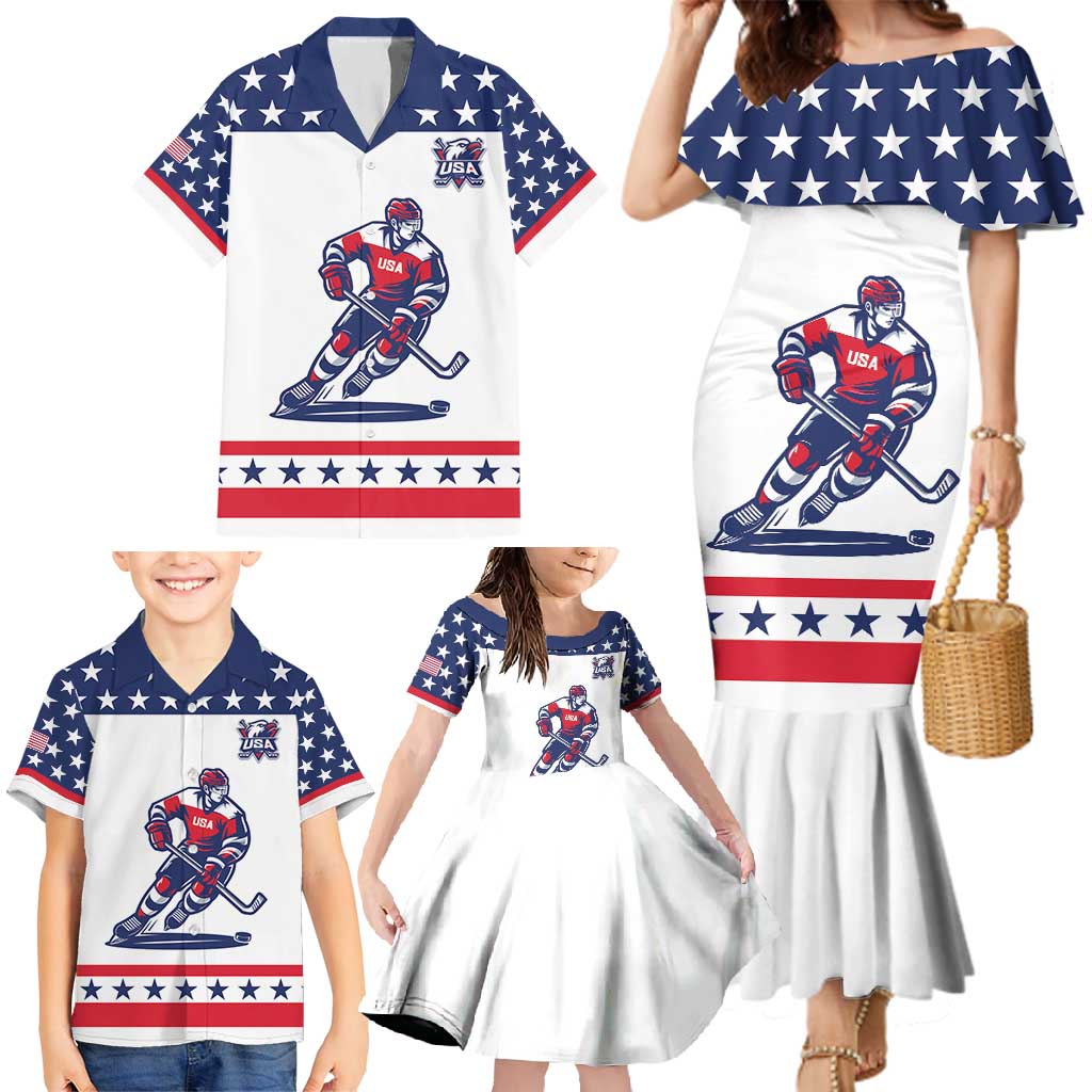 Custom United States Hockey Family Matching Mermaid Dress and Hawaiian Shirt Go Champions USA