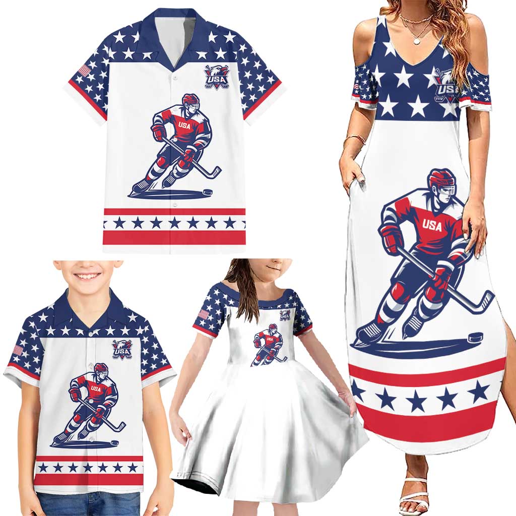 Custom United States Hockey Family Matching Summer Maxi Dress and Hawaiian Shirt Go Champions USA