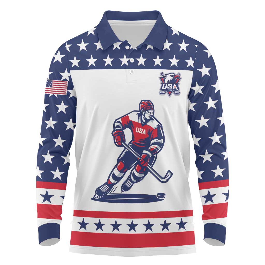 Custom United States Hockey Long Sleeve Polo Shirt Go Champions USA