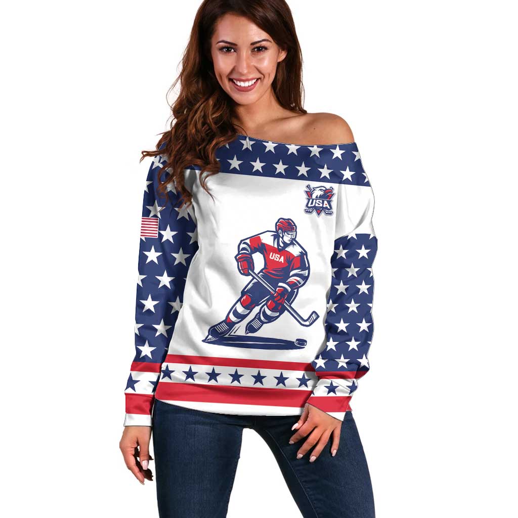 Custom United States Hockey Off Shoulder Sweater Go Champions USA