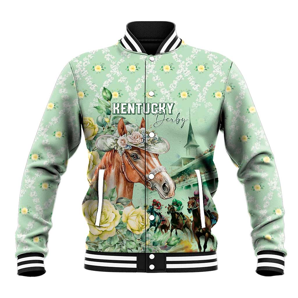 Personalized Kentucky Horse Racing Baseball Jacket Rose Diamond Pattern Mint