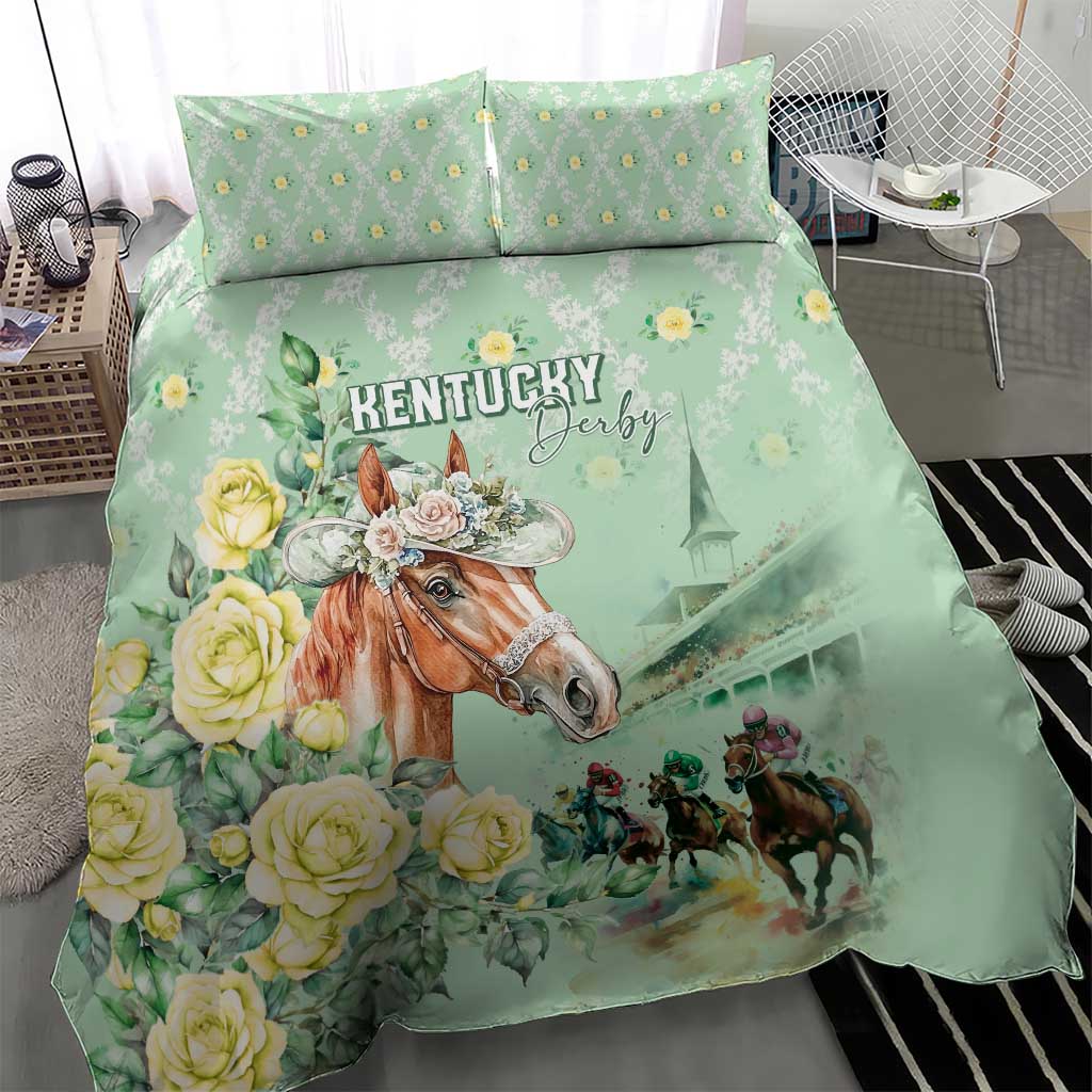 Kentucky Horse Racing Bedding Set Rose Diamond Pattern Mint