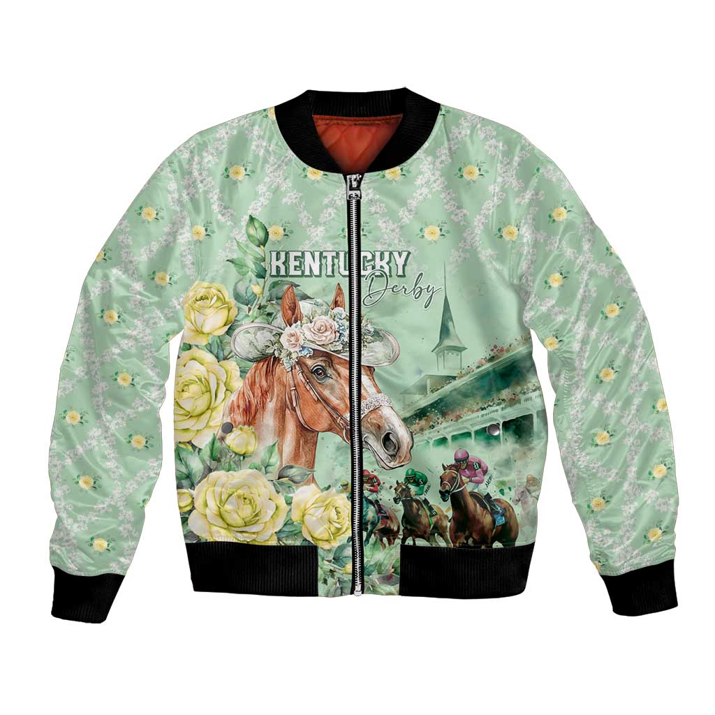 Personalized Kentucky Horse Racing Bomber Jacket Rose Diamond Pattern Mint