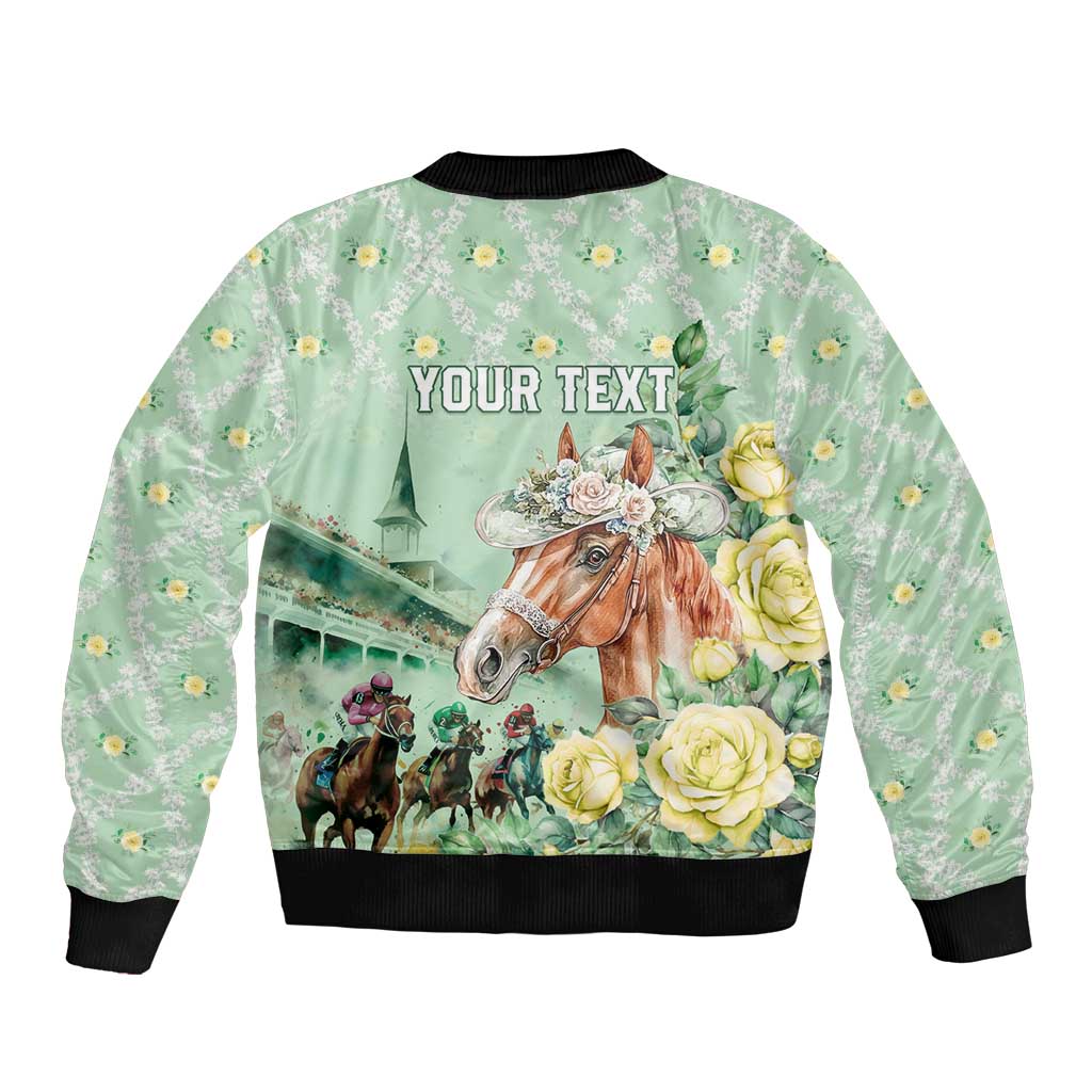 Personalized Kentucky Horse Racing Bomber Jacket Rose Diamond Pattern Mint