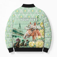 Personalized Kentucky Horse Racing Bomber Puffer Jacket Rose Diamond Pattern Mint