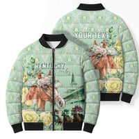 Personalized Kentucky Horse Racing Bomber Puffer Jacket Rose Diamond Pattern Mint