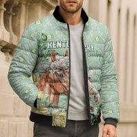 Personalized Kentucky Horse Racing Bomber Puffer Jacket Rose Diamond Pattern Mint