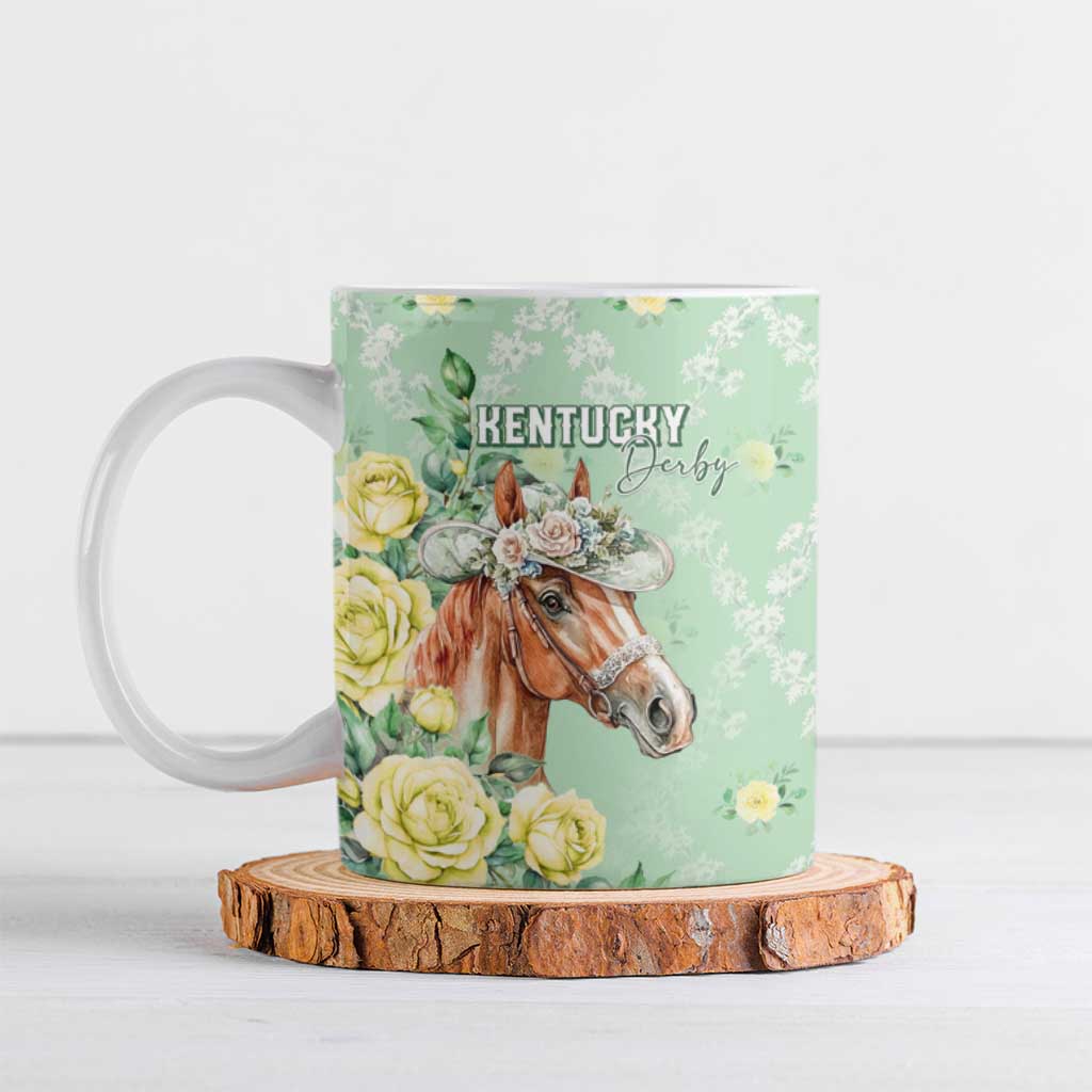 Personalized Kentucky Horse Racing Ceramic Mug Rose Diamond Pattern Mint